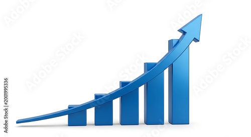 Free Download Blue 3D bar graph showing a steady upward trend with a curved arrow indicating growth bar chart increase progress business statistics visualization analysis performance development economic - GFXLoad