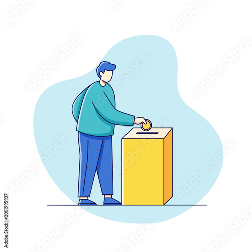 Man Donating Coin into Donation Box Charity Fundraising Vector