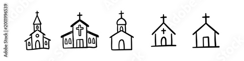 Tableau sur toile Set of hand-drawn church icons in various architectural styles