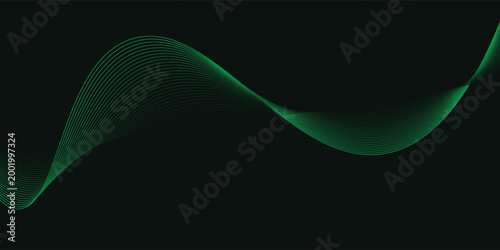 Dark background Green Turquoise wave lines. Flowing waves design Abstract digital equalizer sound wave. Flow. illustration eps10