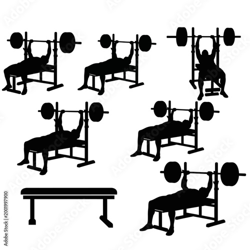 Bench Press Exercise Silhouettes: Workout Routine and Muscle Building