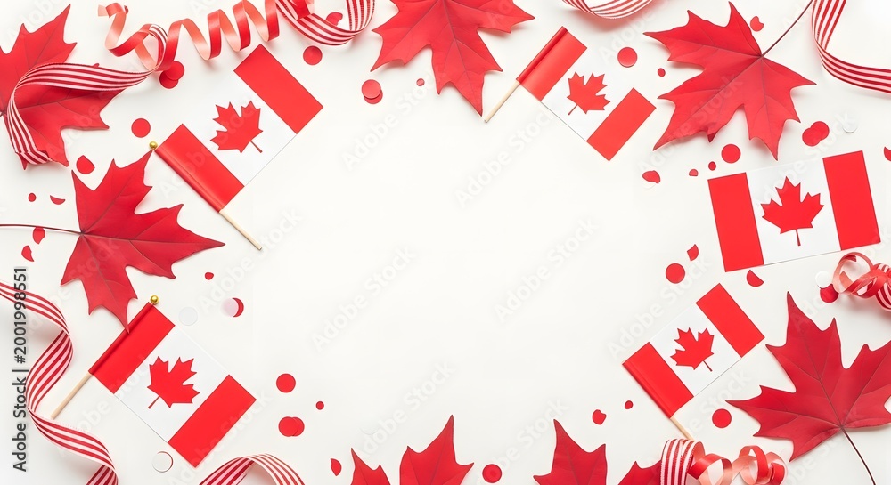 Fototapeta premium Canada day celebration usa canada flags 1st july festive border decorations