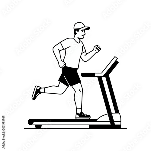 Man running on treadmill for cardiovascular health and fitness training routine