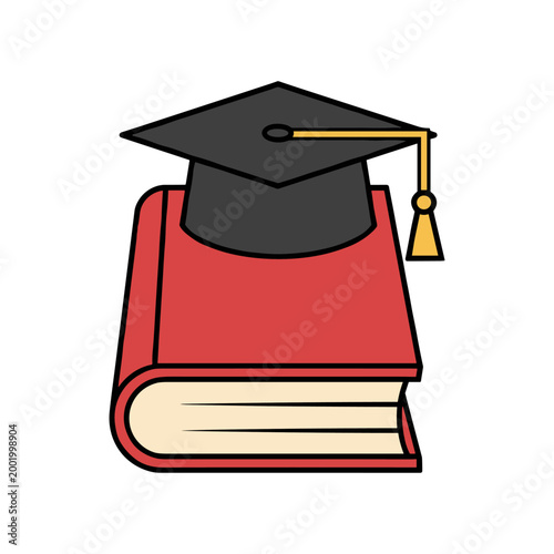 Graduation cap resting on a red hardcover book representing academic success