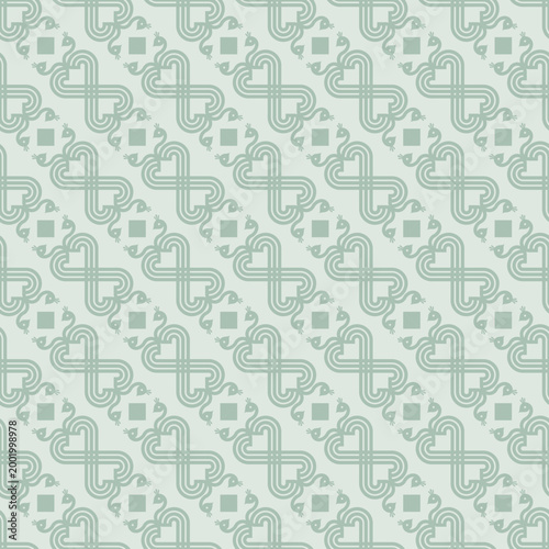 Vintage Love Bird Seamless Pattern Elegant Sage Green Geometric Romantic Wallpaper Fabric Wrapping Paper Textile Background Print Design for Home Decor