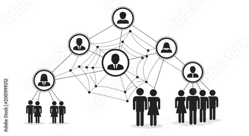 Quadro su tela Hierarchical organizational structure with interconnected business people network