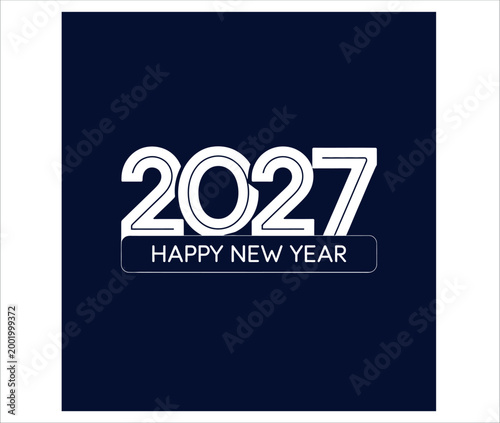 Minimalist happy new year 2027 greeting card design with bold white typography on dark background.