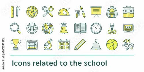 School Supply Icons Collection Line Art Style