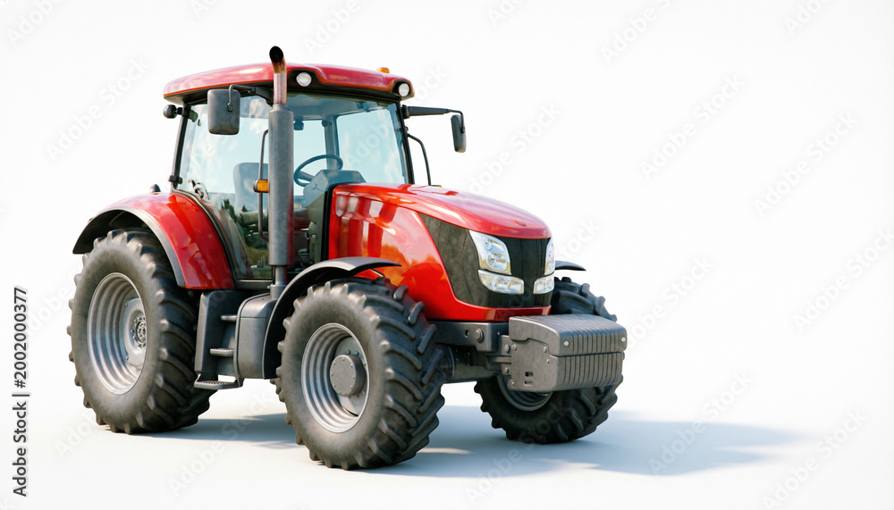 Obraz premium 3D cartoon illustration, a red modern tractor on white