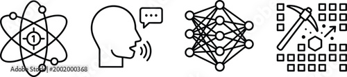 Artificial Intelligence and Data Science Icon Set with Neural Network Quantum Computing NLP and Blockchain Mining Vector
