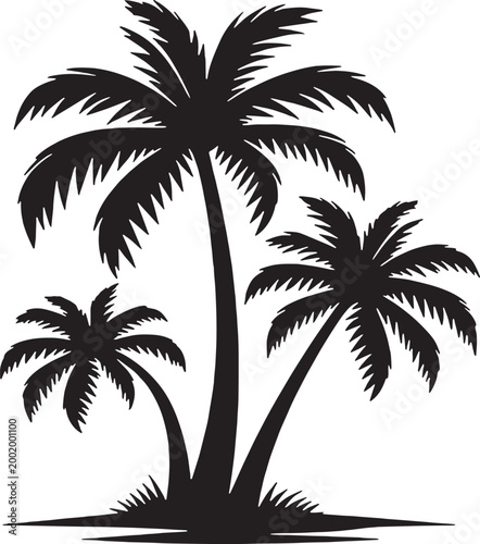 Tropical palm tree silhouettes on beach landscape vector illustration.