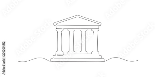 One line drawing of Greek temple. Continuous line of classical columns and pediment. Ancient architecture concept. Modern minimalist style. single line art vector illustration.