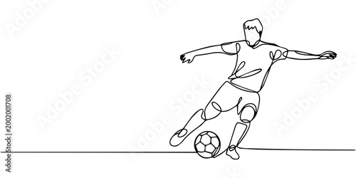 A continuous line illustration of a soccer player fighting for the ball with his opponent, Continuous line drawing of a soccer player dribbling a ball, dynamic movement, minimalist art, Minimalist