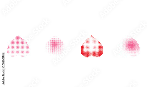 Pink Heart and Leaf Halftone Icons Set with Abstract Stipple Texture for Romantic Branding