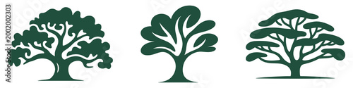 Collection of green tree silhouettes on for nature designs