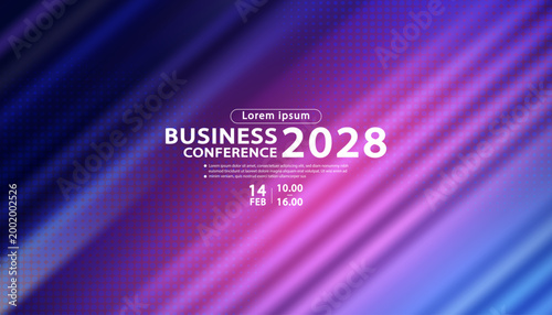 Abstract blue and purple technology background for business conference with dynamic light rays, halftone pattern, and copy space for corporate event flyer or digital banner