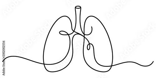Continuous single line drawing of human lungs showing medical respiratory health and breathing system concept in simple black style Vector, illustration