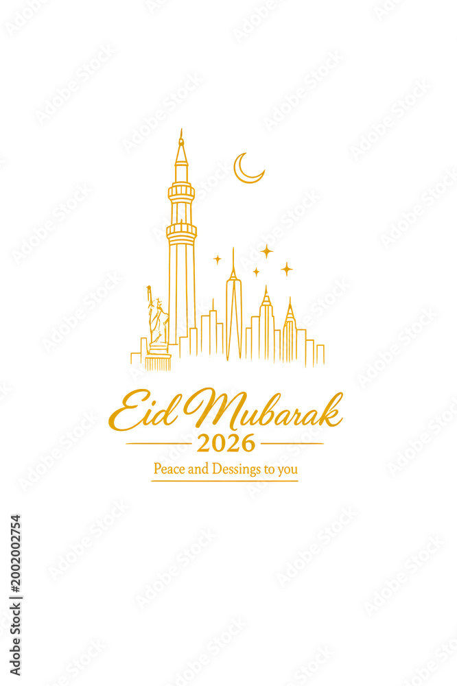 Fototapeta premium Triple Arch Eid Mubarak 2026 Mosque Design Transparent PNG