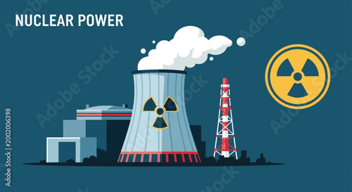 nuclear power plant illustration with radiation symbol