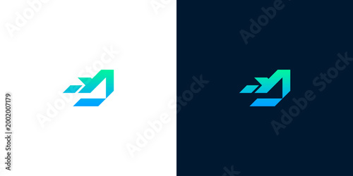 Abstract geometric logo design with a gradient of blue and green, symbolizing growth and forward momentum