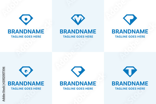 Letter O M P Q R T Diamond Logo Set, symbolizing value, strength, and timeless brilliance