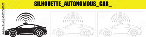 Autonomous car silhouette with sensor waves on roof vector.
