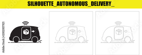 Autonomous delivery car with box icon and arrow vector.