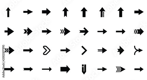 Set of black arrows pointing in different directions on separate lines