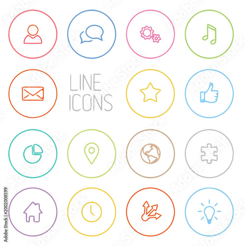 Set of Colorful Minimalist Line Icons for Web and Mobile Design