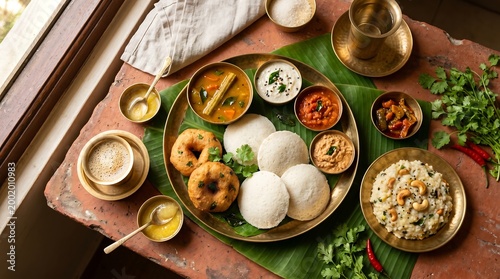 South Indian Breakfast Platter with Idli, Vada, Sambar, and Chutney ai generated