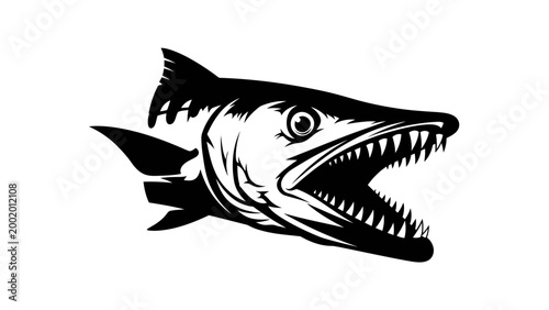 Aggressive Barracuda Fish Head with Sharp Teeth, Open Mouth, Predator