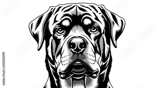 Rottweiler Dog Portrait, Black and White, Majestic Guard Dog, Loyal Companion, Powerful Breed