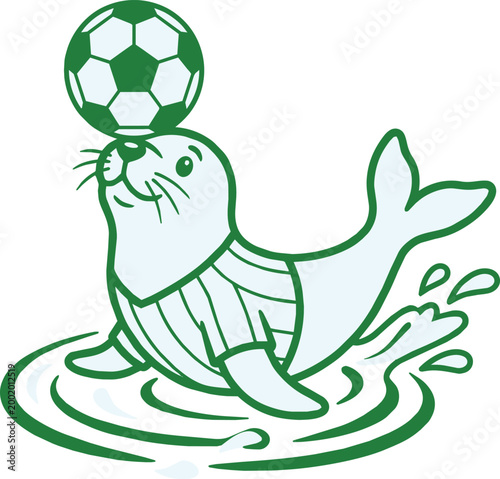 Bicolor soccer seal mascot balancing ball for logo