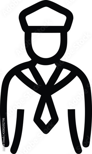 Bold Line Icon of a Sailor Wearing a Traditional Uniform with Scarf