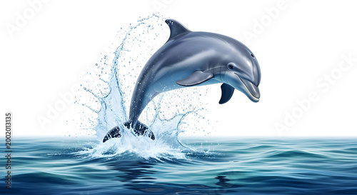 Dolphin jumping out of water with splash isolated on white background transparent background