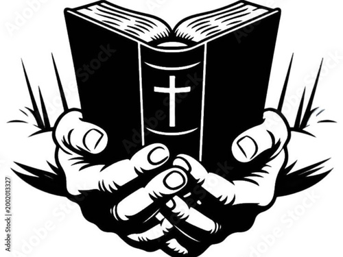 Hands Holding Open Holy Bible Silhouette Concept