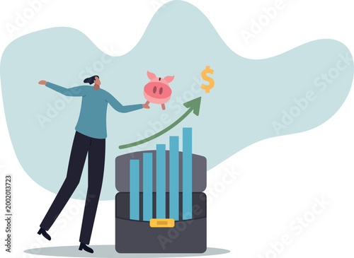Saving or investment profit, compound interest graph or wealth incremental, investment earning from stock market or mutual fund .human life and situation.