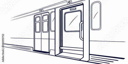 Konstfotografi Minimalist line art drawing of a subway train car with open doors transport carr