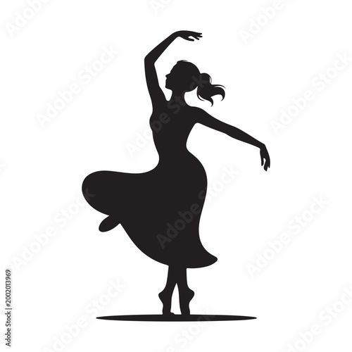 Ballerina dancer silhouette vector illustration of woman performing ballet dance isolated on transparent background graceful artistic movement.