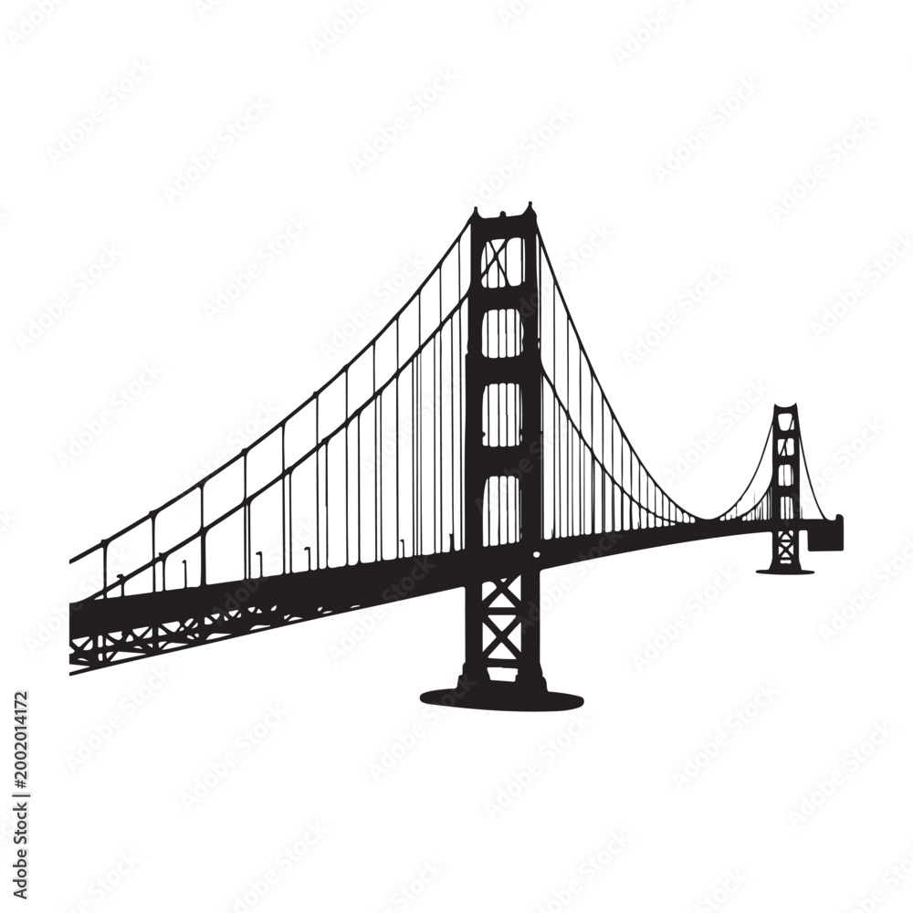 Fototapeta premium Golden gate bridge silhouette vector illustration isolated on transparent background famous landmark of san francisco california engineering.