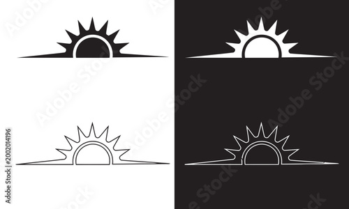 Minimalist Sun Rise and Sunset Vector Icon Set