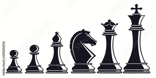 Fotografi Arrangement of black chess pieces featuring king queen knight bishop and pawns i