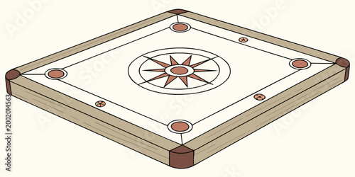 Empty wooden carrom board playing surface with recreation activity illustration traditional competition strategy challenge entertainment precision equipment tournament starting gameplay