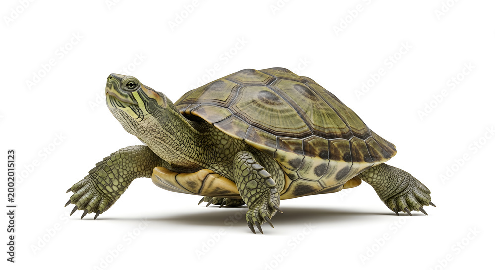Obraz premium Turtle standing on white background with claws out no people transparent background