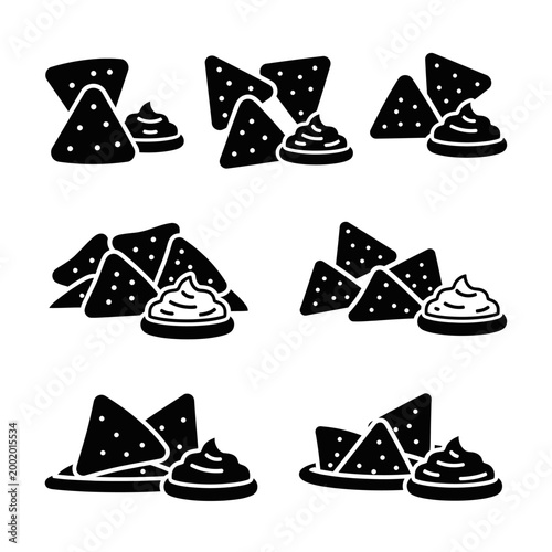 Nachos With Dip Icon Set - Vector Illustration