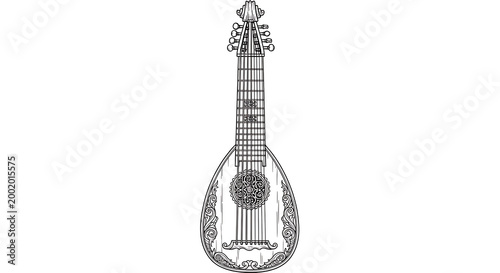Foto Detailed illustration of a Portuguese guitar showcasing its intricate design and features