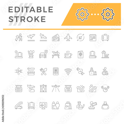 Set line icons of airport