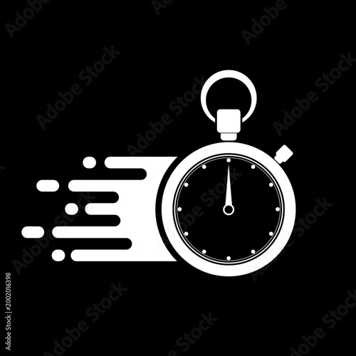 Stopwatch fast quick timely delivery flat icon isolated on black background