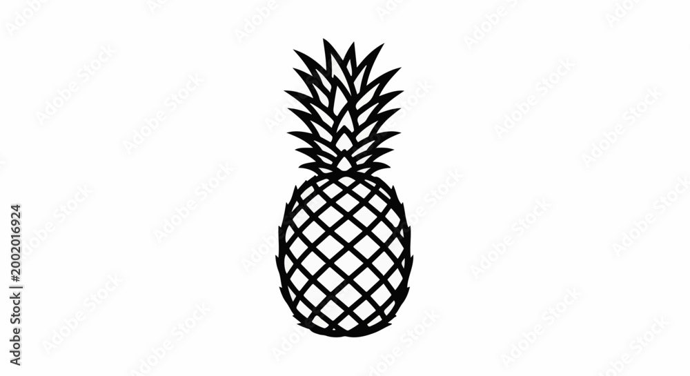 Obraz premium A simple black and white graphic illustration of a pineapple fruit