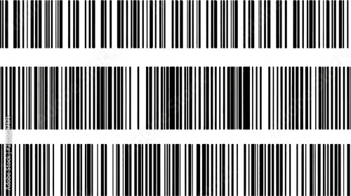 Three rows of vertical black and white barcodes, creating a visually striking abstract pattern with repeating lines and codes